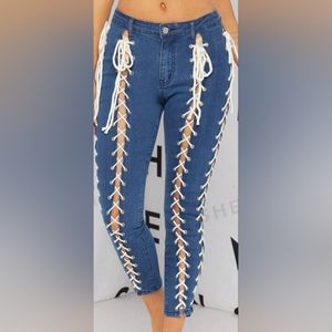 Lace up skinny jeans